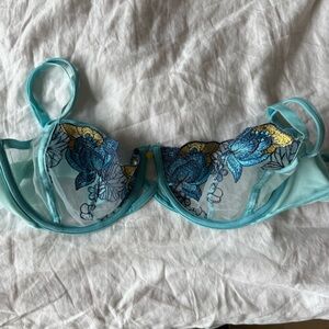 Adore Me Teal Bra with Embroidery